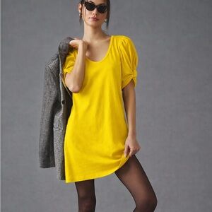 Anthropologie Amadi Twist Puff-Sleeve Mini Dress Yellow. Size M